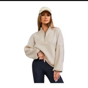 Nwot Apricot Mock Neck 1/2 Zip Oversized Fleece Sweatshirt S/M